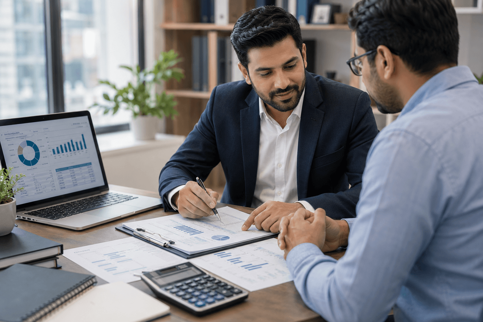 Auditfiling consultant reviewing compliance documents with client